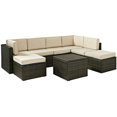 CROSLEY Palm Harbor 8-Piece Outdoor Wicker Sectional Seating Set with Sand Cushions - Brown KO70008BR-SA
